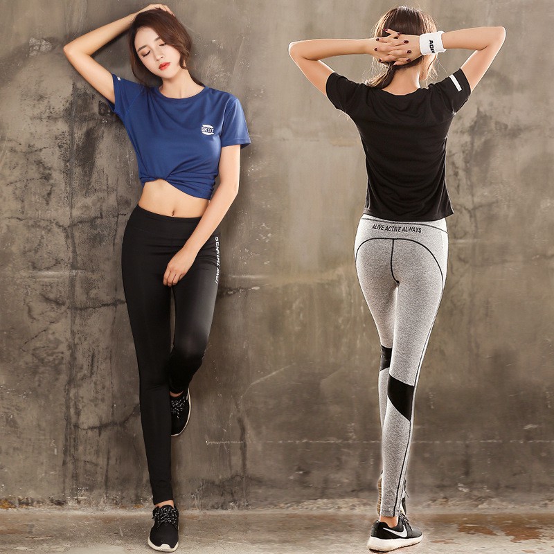 〝運動套裝〞 韓國夏季瑜伽服套裝女健身房運動短袖速幹T恤緊身褲跑步三件套裝
