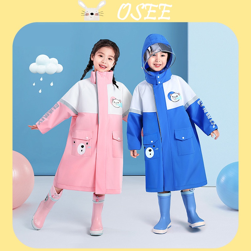 【 Osee 】兒童雨衣雨雨級防水時尚學校風格無味一件式兒童嬰兒雨衣女孩小學雨衣帶拉鍊頭高領速乾