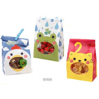 ☆╮Jessice 雜貨小鋪╭☆日本進口 動物高歌 橢圓型 開窗 立體 角底袋 食品 包裝紙袋 每款50入