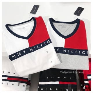 【現貨】美國代購 Tommy Hilfiger 男款 V領 拼色 經典 Logo 男款 短T 上衣 T恤