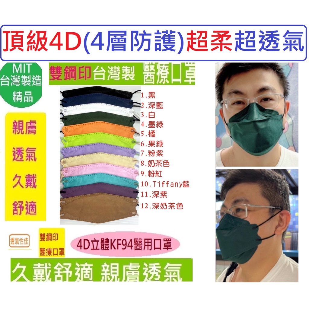 日盛聯合最立體色彩最飽和5片一包成人/兒童口罩4層4D双熔噴双芯金屬鼻樑條台灣製造商3D雙鋼印KF94醫療醫用口罩MD