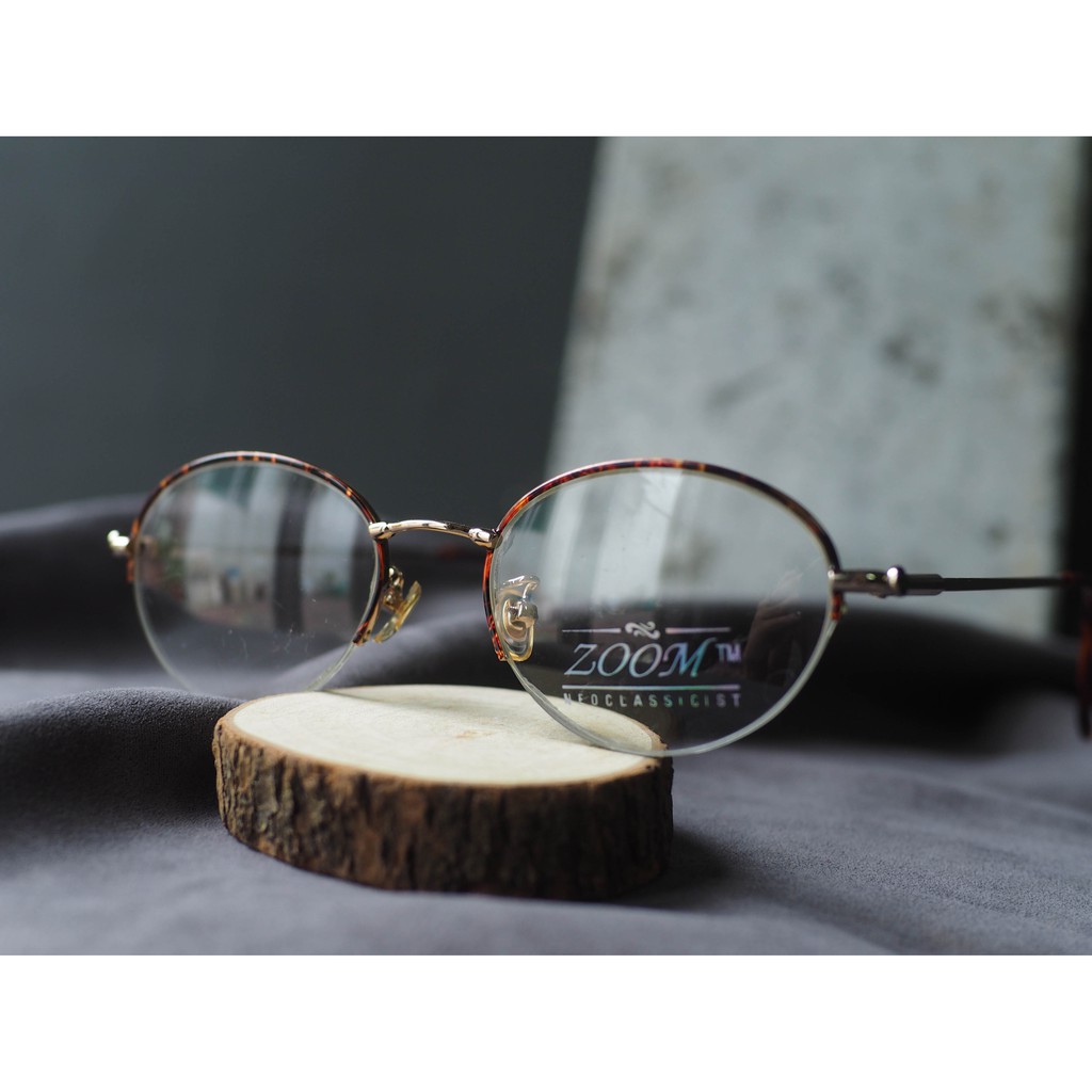 深茶褐豔紅半框式琥珀橢圓型鏡框 細框古董眼鏡 Japan/glasses