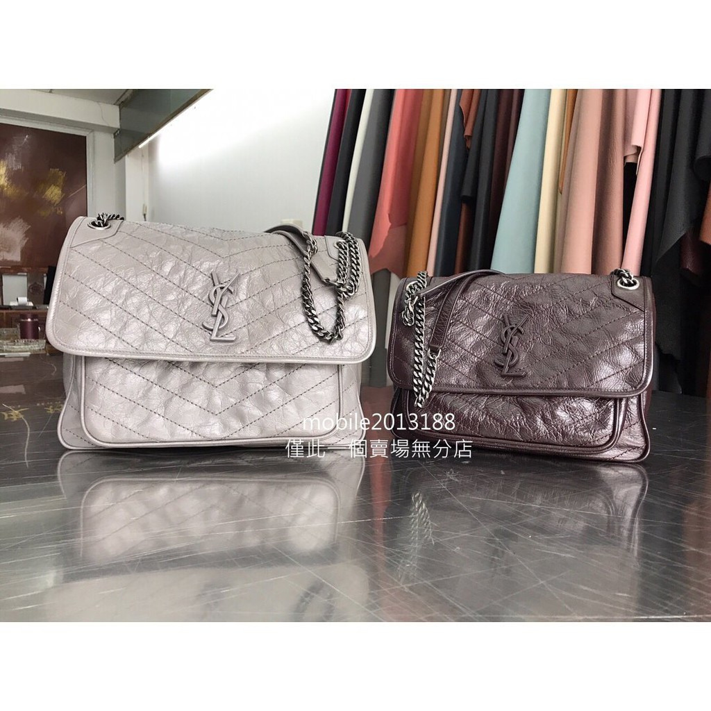 全新原廠專櫃正品saint Laurent Ysl Niki 大款酒紅有貨32cm 翻蓋郵差包風琴包小香菱格紋 蝦皮購物