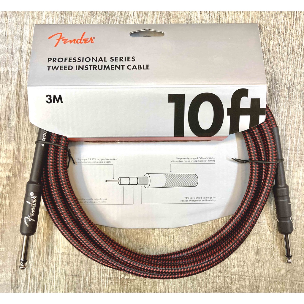 [藝響樂器]導線 Fender Professional 3米(10呎) 紅色  編織隔離網 鍍鎳 雙直頭 Cable