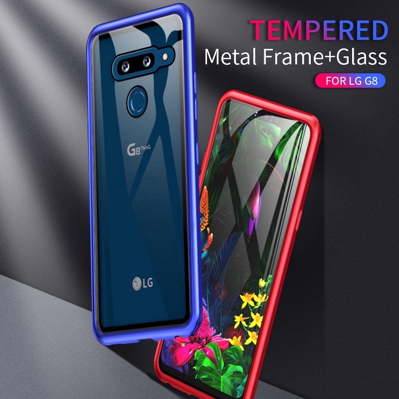 【新款】9H鋼化玻璃背板 LG G8 手機殼 全包保護殼 金屬邊框 鋼化玻璃 四角防摔硬殼 鎂鋁合金