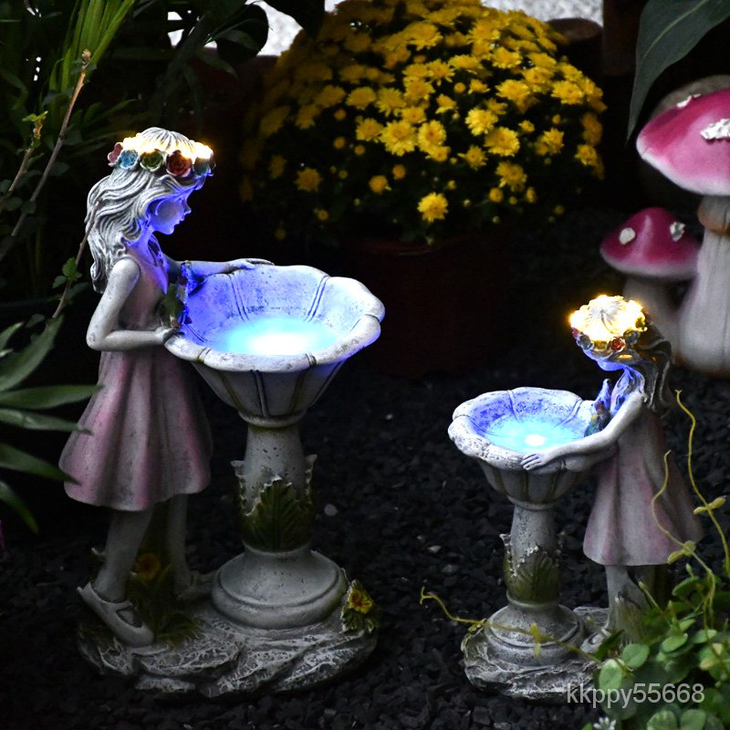 【免運】歐式復古樹脂少女天使桌面擺件裝飾太陽能燈雕塑落地人物家居擺設園藝擺件 園藝裝飾 裝飾擺件 庭院裝飾