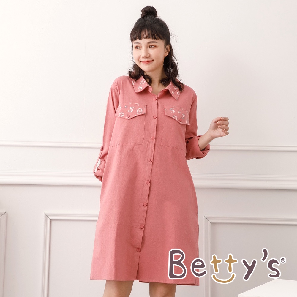 betty’s貝蒂思(05)印花長版休閒襯衫(粉色)