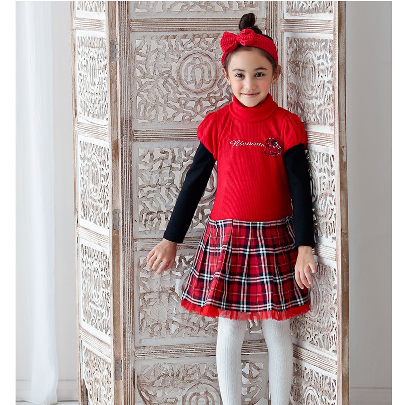 二手衣～專櫃品牌PINKNANA粉紅娜娜童裝 秋冬 紅色公主袖洋裝-160