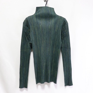 PLEATS PLEASE 高領長袖上衣 綠縞色系 三宅一生 ISSEY MIYAKE