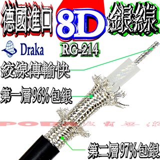 ☆波霸無線電☆德國原裝 1~7米DRAKA RG-214 8D銀線 M17/75銀線 雙層地網包覆 超低耗損 RG214