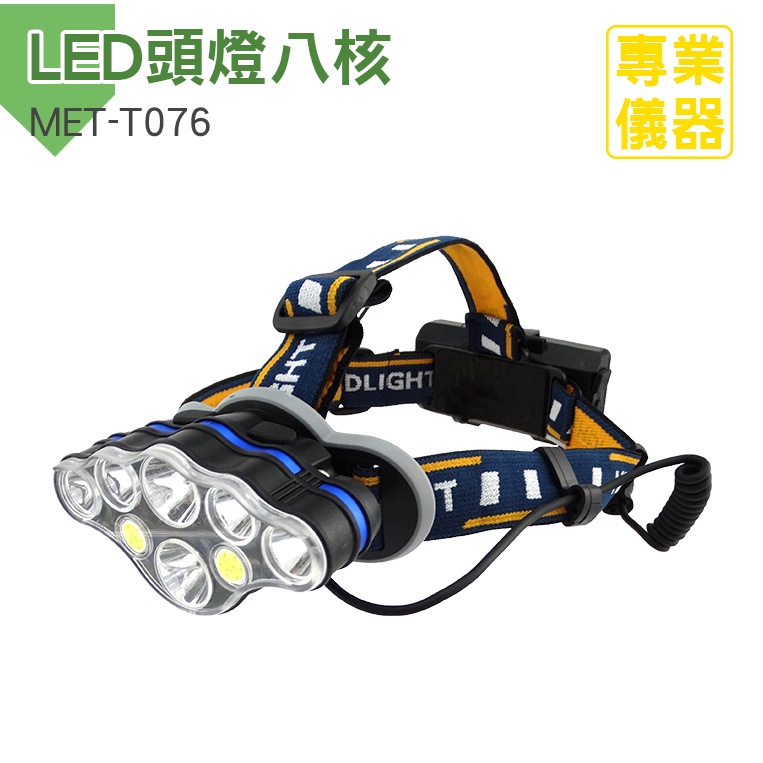 【推薦】LED頭燈八核 強光 充電 超亮頭戴式遠射手電筒 工作礦燈 夜釣魚燈 MET-T076