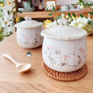 ~熱銷~新款現貨日本進口茶碗蒸瀨戶燒兔子蒸蛋碗zakka 家用甜品燉盅送木勺