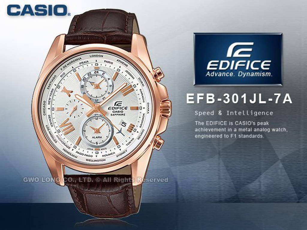 CASIO   EFB-301JL-7A 男錶 指針錶 藍寶石水晶 離子鍍金錶殼EFB-301JL 國隆手錶專賣店