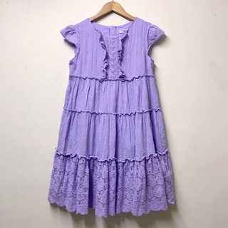 ANNA SUI Mini 女童 蕾絲雕花蓬蓬公主袖洋裝 公主洋裝 紫色洋裝