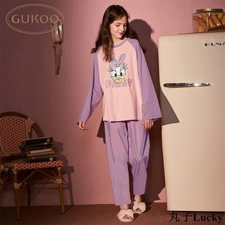丸子Lucky-GUKOO/果殼春秋女士家居服黛西睡衣套裝家居服分體可愛印花套裝