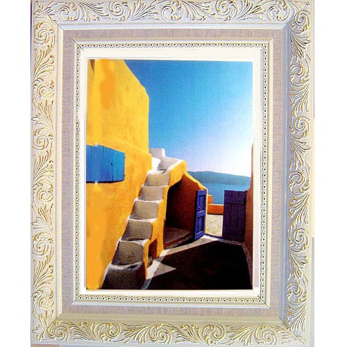 【中幅地中海藍加白風格】地中海風情6 希臘愛琴海風景畫壁飾 掛畫  50x40cm 有白/金框可選