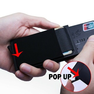 超薄鋁製錢包帶彈性後袋 ID 信用卡夾迷你 RFID 錢包自動彈出式銀行卡包