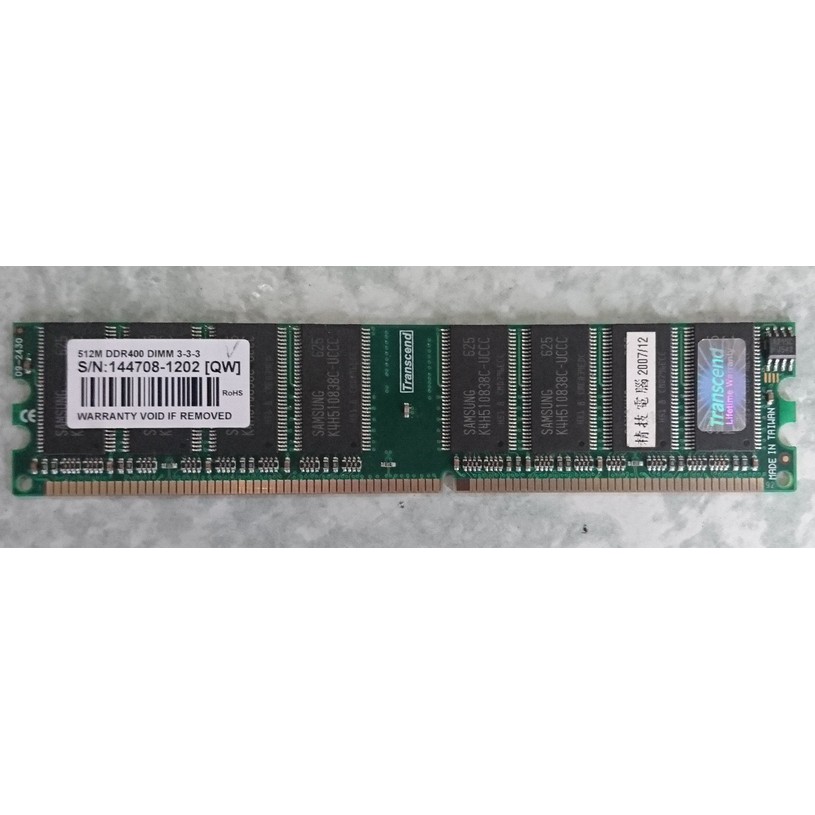 Transcend DDR400 512MB 創見 桌上型 DDR記憶體 單面顆粒