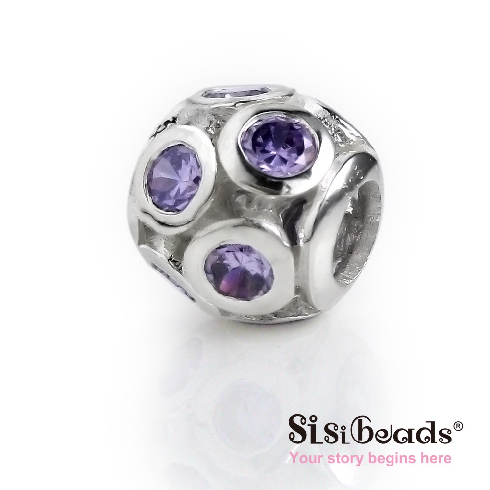 Sisibeads荷蘭純銀品牌 適PANDORA潘朵拉SOUFEEL 純銀珠飾 晶鑽鋯石 紫色圓鑽串珠手鍊 全新代購