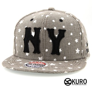 KURO-SHOP潮流新風格 咖啡色系千鳥格紋 NY 貼布 棒球帽 板帽