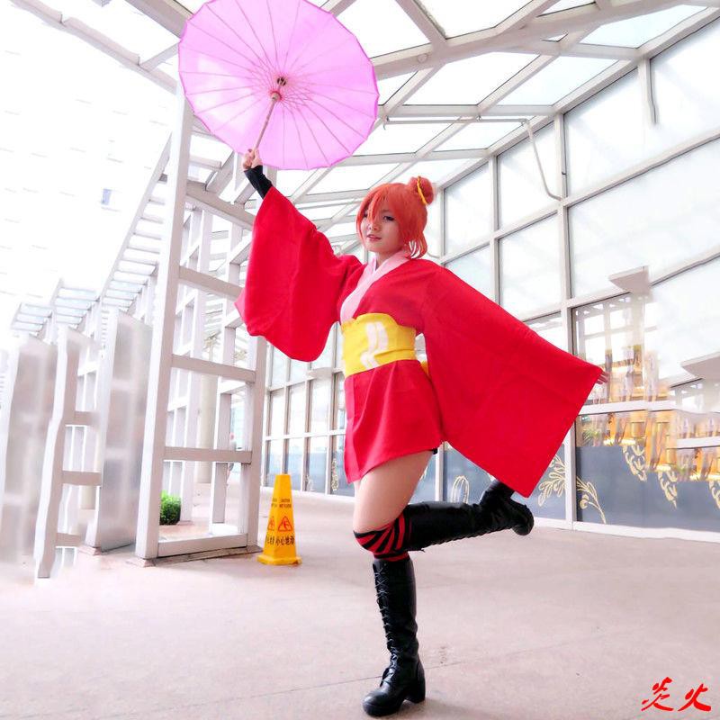 炎火 銀魂吉原神樂cos服和服cosplay服裝衣服假發簪子筒襪 蝦皮購物