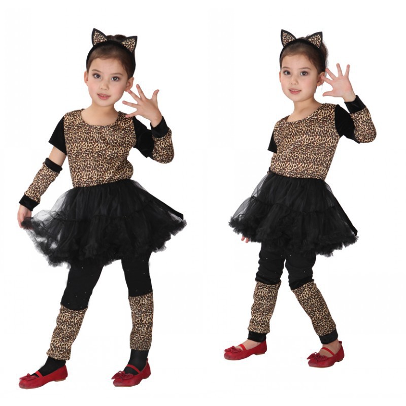 萬圣節兒童豹紋貓女裝 女童豹女cosy服裝 貓咪裝化裝舞會派對服裝節慶派對用品