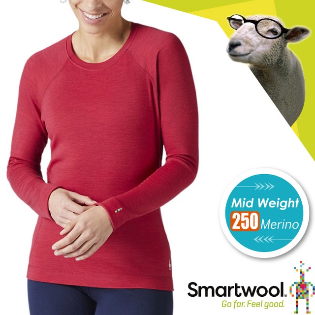 【SmartWool】女 Mid 250 美麗諾羊毛保暖圓領長袖上衣.衛生衣/SW016370 霧石榴紅