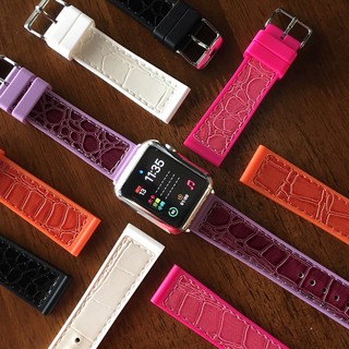 【蘋果錶帶家】進口 22mm PU仿鱷魚壓紋複合矽膠錶帶可代用 apple watch 各代大款 42mm 44mm