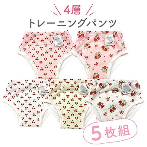 日本Chuckle Baby 女童 5件組 吸水力佳 4層學習褲 戒尿布 兒童內褲 草莓 櫻桃