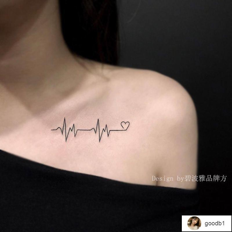 刺青 Ins紋身貼防水持久女性感鎖骨心電圖可愛個性小圖案英文不反光 蝦皮購物