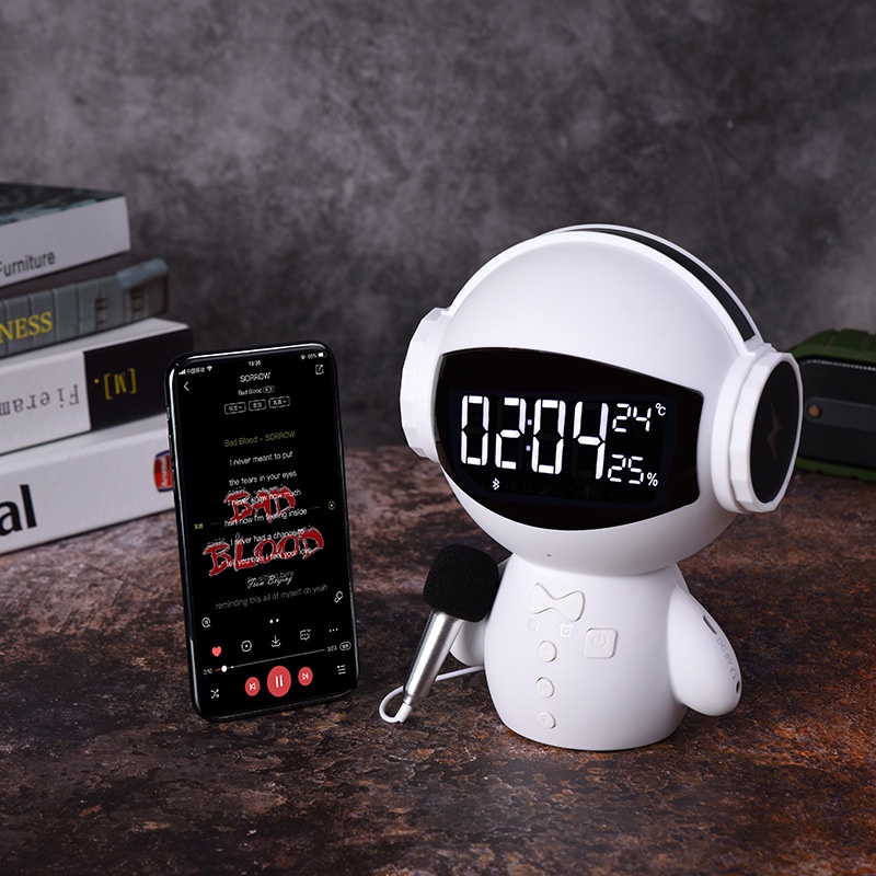 M100創意機器人時鐘藍牙音箱私模電子禮品鬧鐘音響