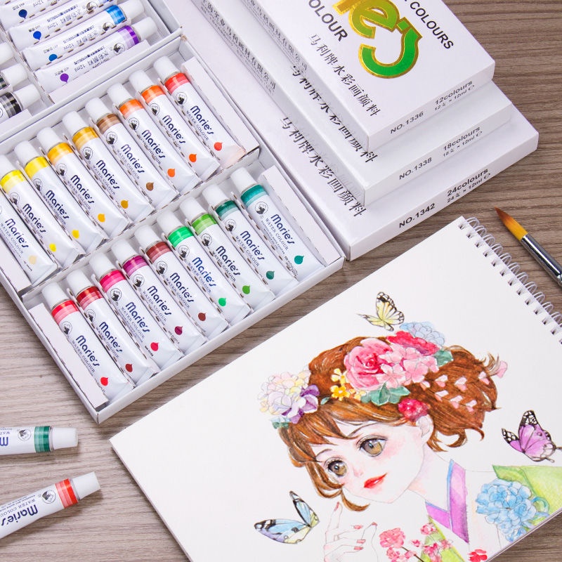 山川☃馬利牌水彩顏料管狀馬力初學者學生兒童繪畫水彩畫12色18色24色