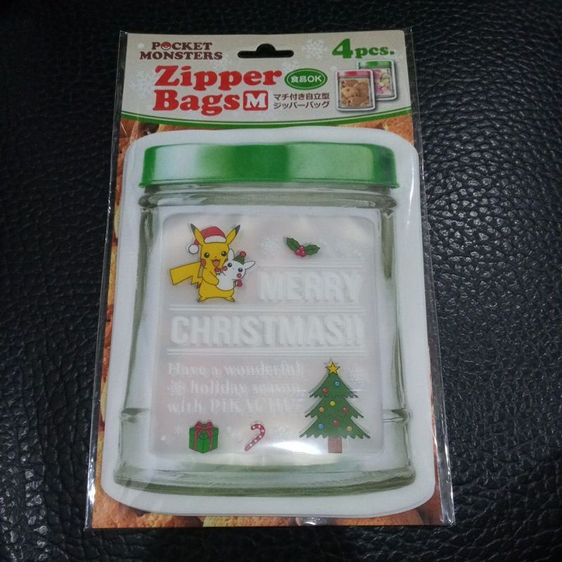 神奇寶貝 精靈寶可夢 皮卡丘 食品夾鏈袋 4入 聖誕節版
