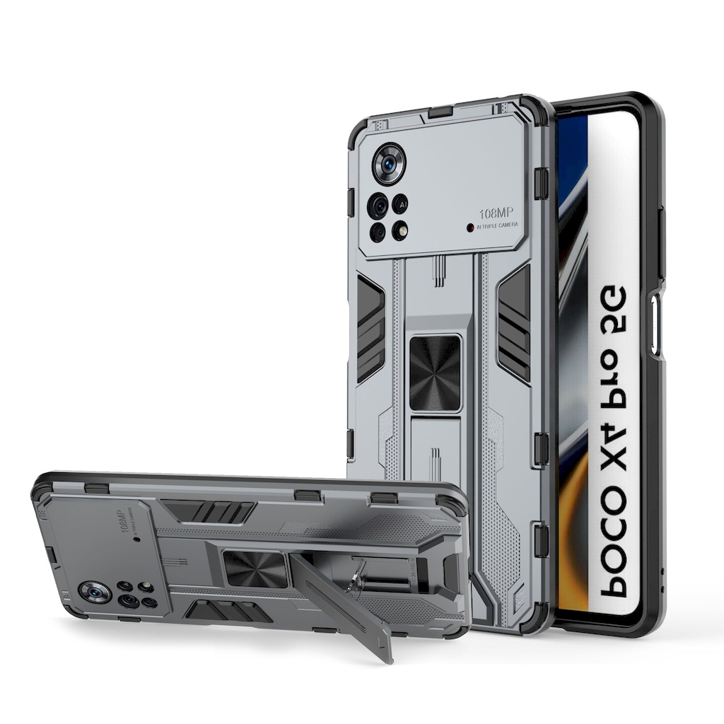 小米 POCO X4 Pro 5G 雙層保護殼雙層防摔矽膠包邊鎧甲盾支架全包手機殼背蓋手機套