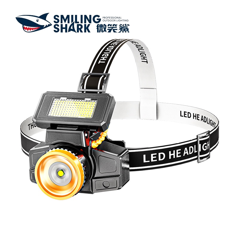 微笑鯊釣魚頭燈Led XPE強光超亮帶cob泛光頭燈 USB充電可變焦帶驅蚊 戶外露營頭燈 K315|官方正品