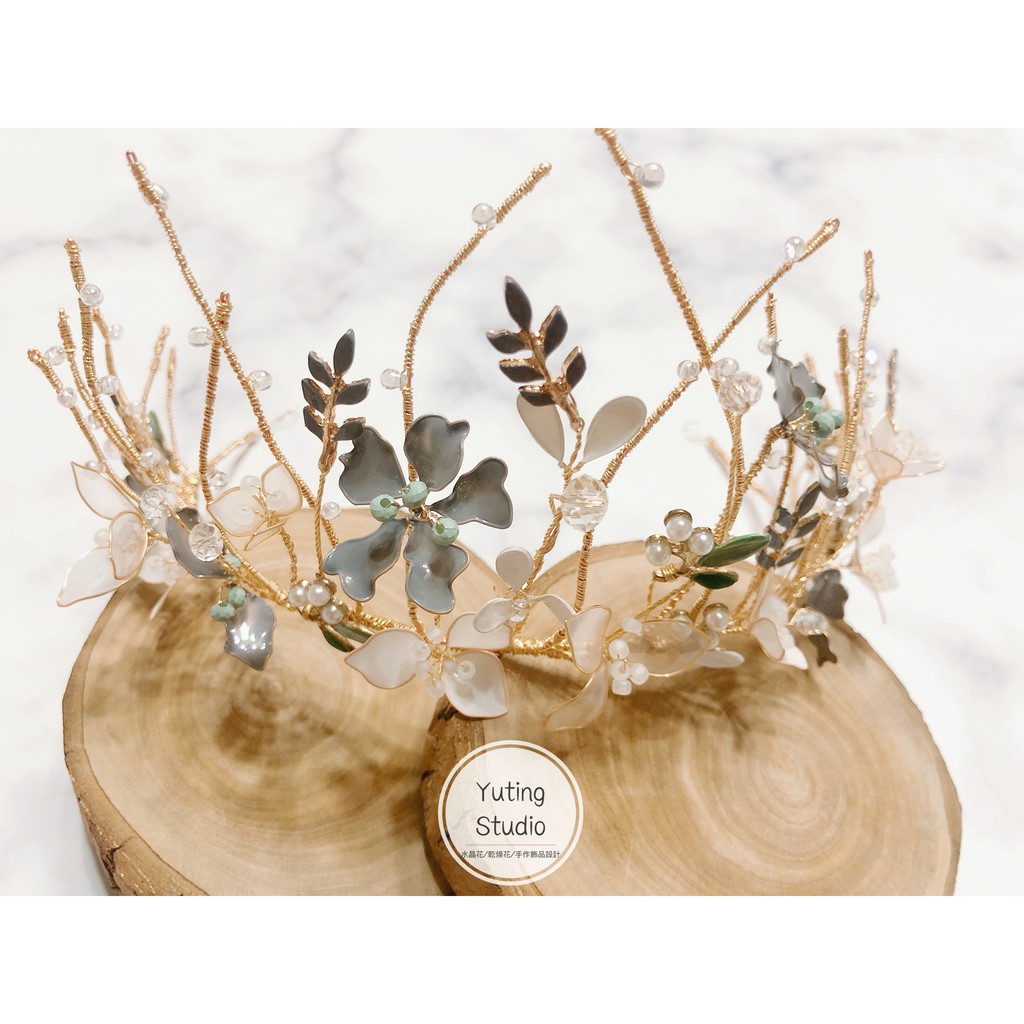 Yuting Studio 水晶花 乾燥花 手作飾品設計 K069樹脂花 水晶花 手作飾品 新娘造型頭飾 蝦皮購物