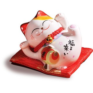 【金石工坊】開運躺貓(高7.5CM)陶瓷開運桌上擺飾 招財貓 撲滿存錢筒