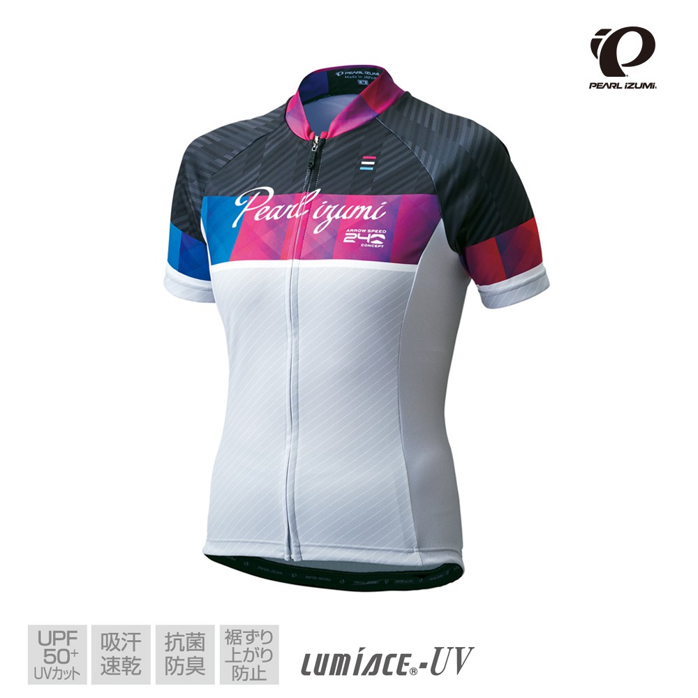 【Pearl Izumi】W621-B-18 抗UV 專業級女性短袖車衣 灰藍紅/PI LOGO