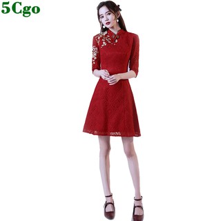 5cgo 含稅蕾絲旗袍敬酒服中式新娘服紅色年會晚禮服裙女少女改良新式連衣裙尾牙禮服t638419358491