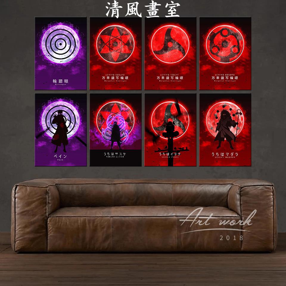 清風畫室實木框畫血繼限界瞳術萬華鏡血輪眼輪迴眼宇智波一族火影忍者動漫海報裝飾畫臥室客廳佈置生日禮物動漫周