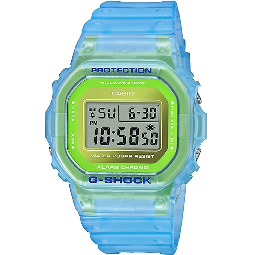 CASIO G-SHOCK 半透明金屬錶面設計休閒錶-透明藍款 DW-5600LS-2