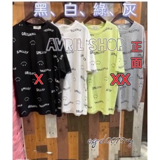 Avril 💋現貨供應 實拍微笑印花寬鬆上衣 滿版笑臉字母印花T恤 白色微笑休閒踢恤 現~白色