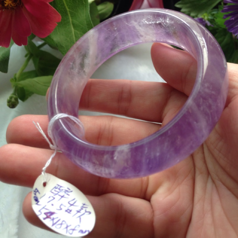 AAA+ 天然 紫水晶 手鐲～窄版～《醉4款》~手圍17.5號～內徑54mm寬18厚8mm～純天然紫水晶手環、有實物影片