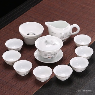 嚴選好物 陶瓷功夫茶具套裝傢用高白瓷青花蓋碗茶壺茶盃簡約泡茶器整套特價 RLUS