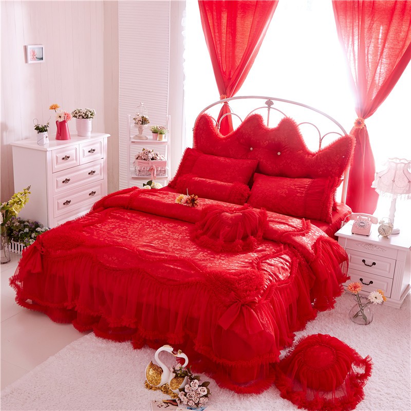 公主日記 大紅色 緹花床罩 床罩組 床裙組 標準雙人 加大床罩 含隱藏式床包 可包覆床墊