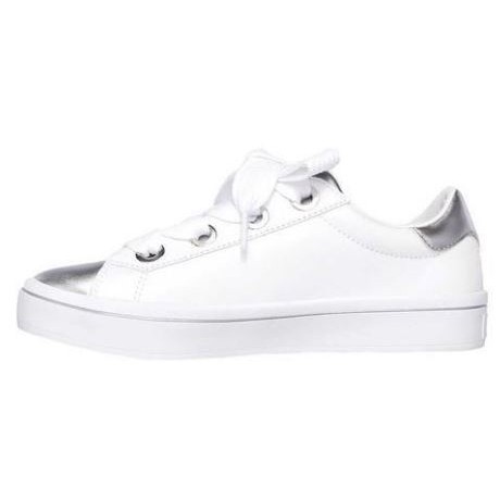 Skechers 新到貨HI-LITES - MEDAL TOES 銀白色寬鞋帶皮布鞋小厚底鞋| 蝦皮購物
