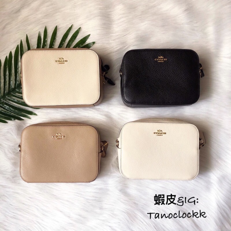 Coach 皮革小方包單層相機包方包斜背包奶茶色 奶茶拼色 黑色 白色 可加購紙袋 蝦皮購物