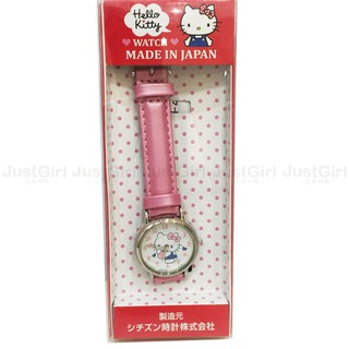 HELLO KITTY 手錶 粉色蘋果 皮革 防水 配件 日本製 正版日本進口 JustGirl