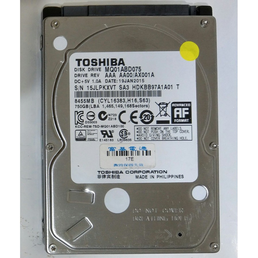 東芝 Toshiba / 日立 HGST SATA 2.5" 750G 硬碟
