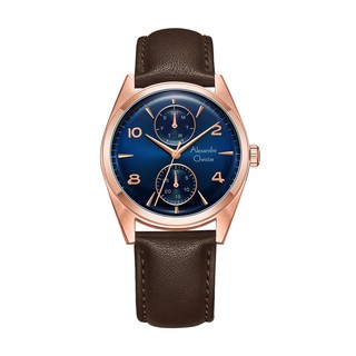 【Alexandre Christie】6579MFLRGBU 藍x玫瑰金 石英皮革 AC手錶 商務腕錶